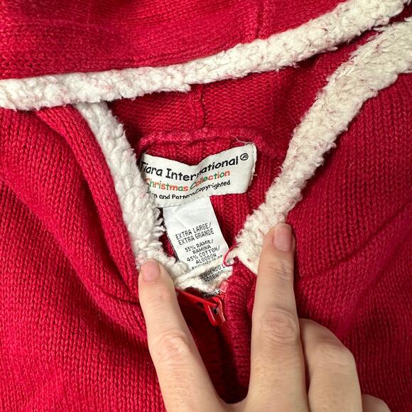 Vintage Christmas Snowman Zip Up Cardigan Sweater Red XL - Picture 5 of 6